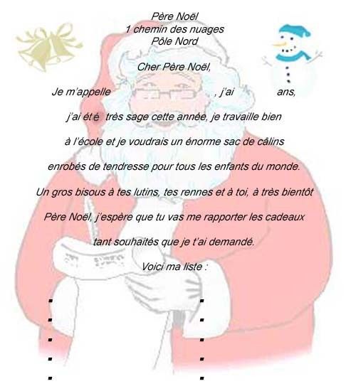 Secrétariat et modèles lettres pour père Noel